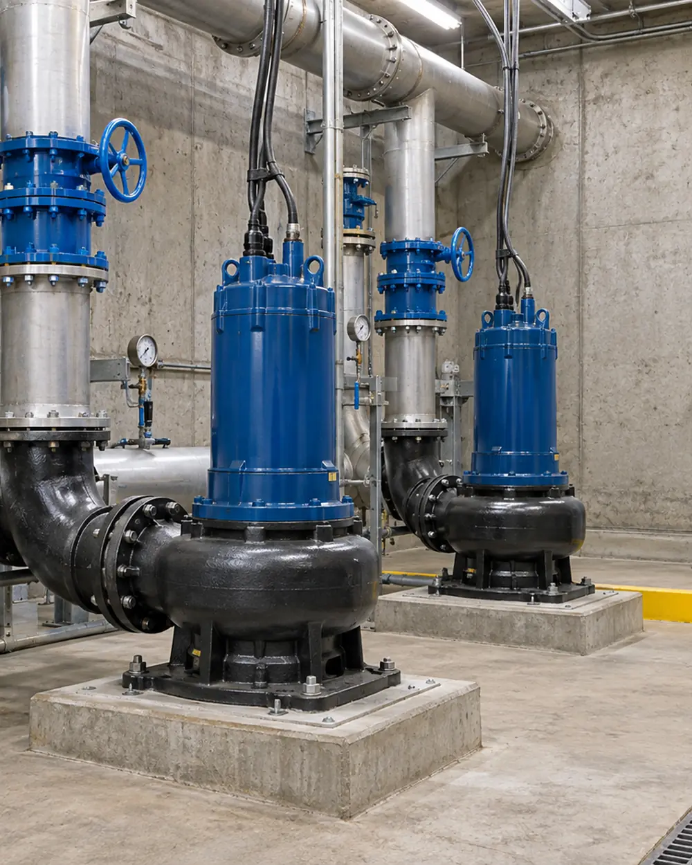 Representative municipal wastewater pump station with pumps and controls