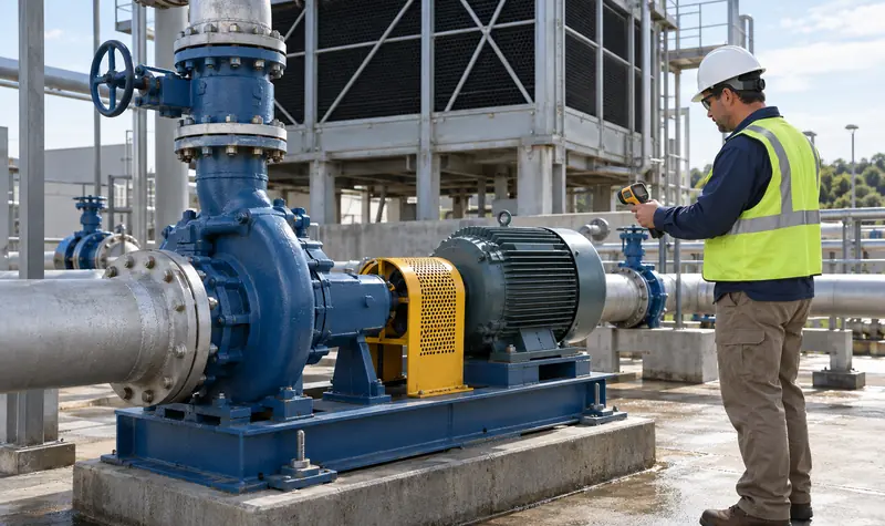 Representative cooling-tower circulation pump undergoing a field inspection