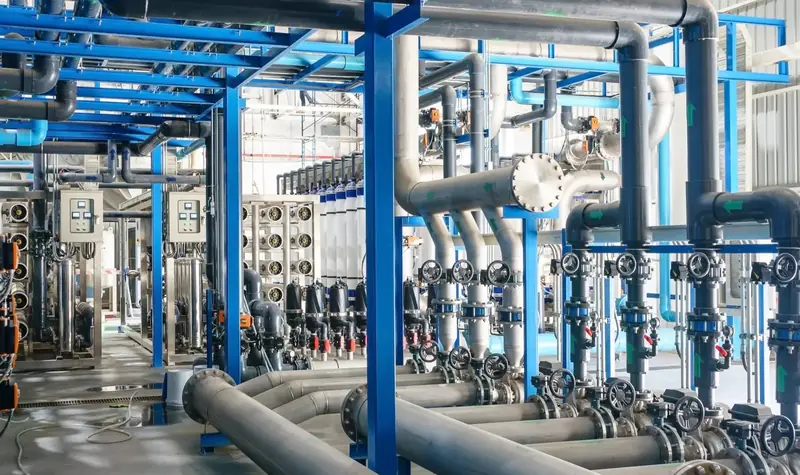 Process pumps and piping in a water-treatment facility