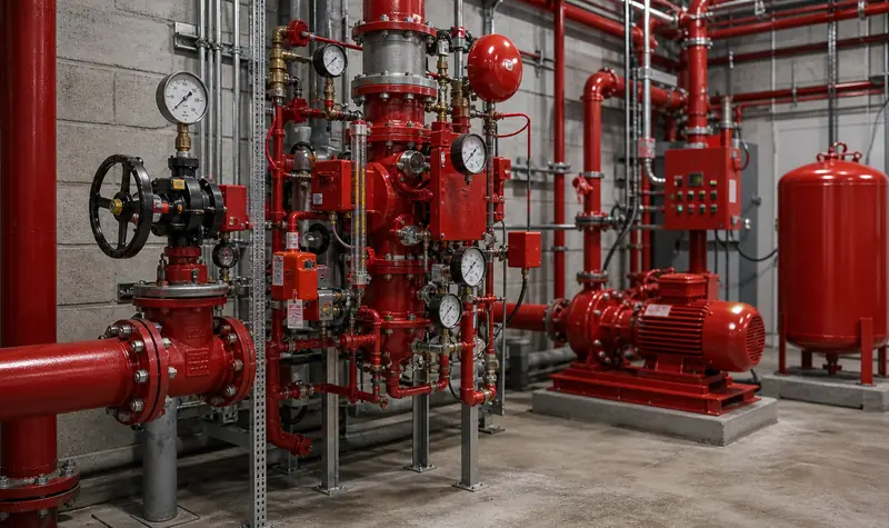 Representative fire-protection pumps and red service piping