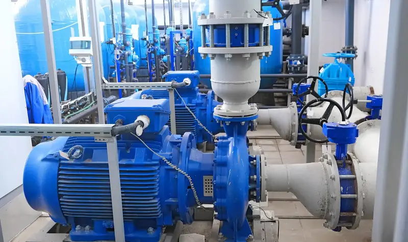 Centrifugal pump and electric motor in a mechanical room