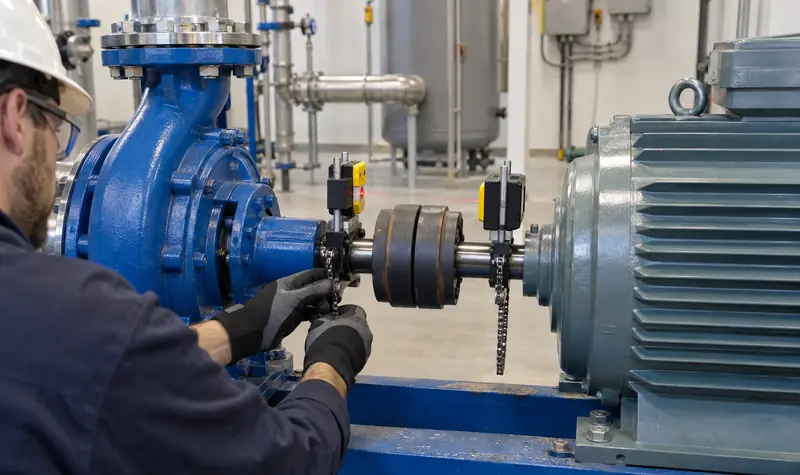 Representative laser alignment check at a pump and motor coupling