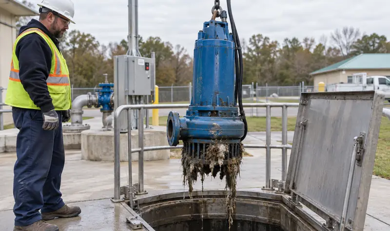 Representative submersible pump removed for intake inspection