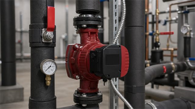 Pair of centrifugal pumps used for circulating hot water in a hydronic heating system
